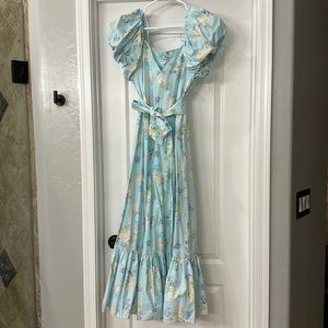 *SOLD”LoveShackFancy x Target Collab Blue Floral Maxi with matching belt. Size 6